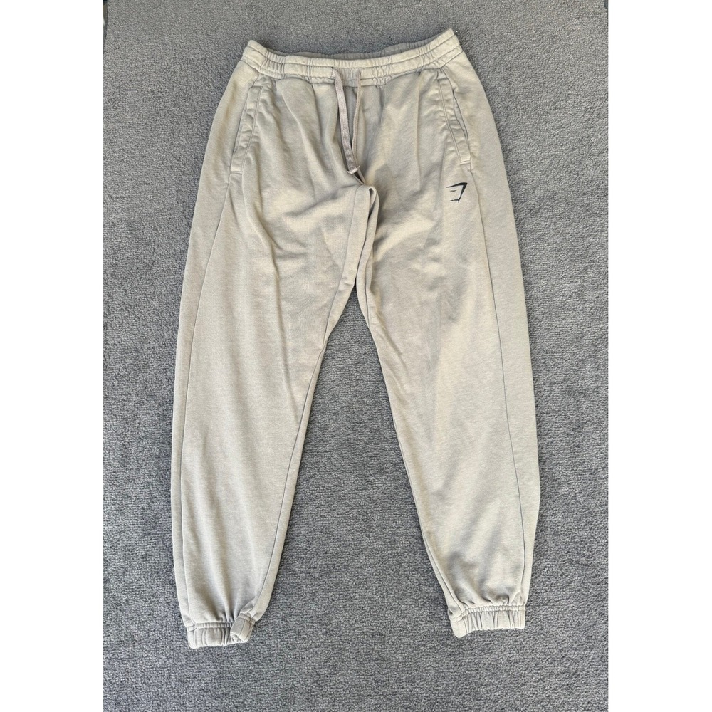 Gymshark Crest Joggers Mens Medium Taupe Tan‎ Slim Fit Sweatpants Athletic Pants